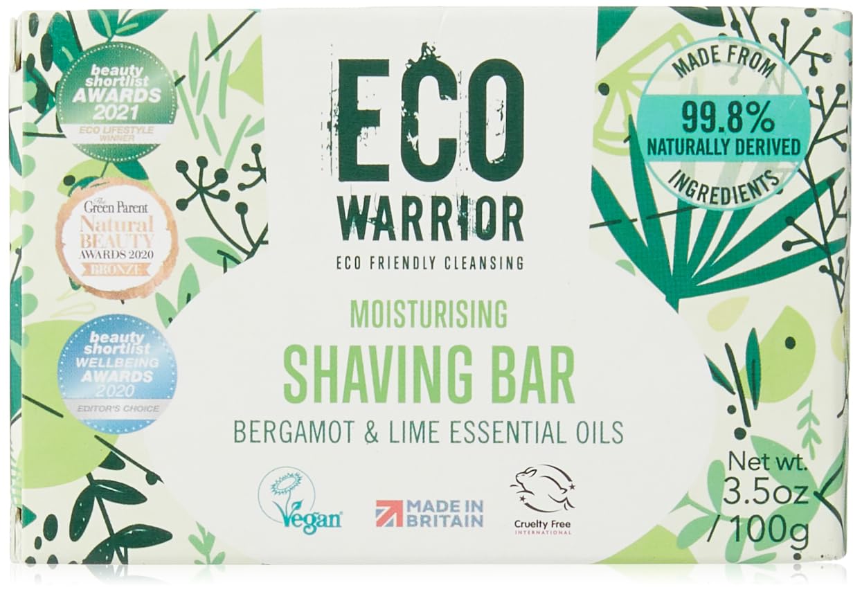 Eco Warrior Shaving Soap - Vegan, Cruelty Free, No SLS or Parabens, Shaving Soap For Men & Women, Contains Moisturising Coconut Oil & Shea Butter, Fragranced With Bergamot & Lime, Gift For Him, 100g