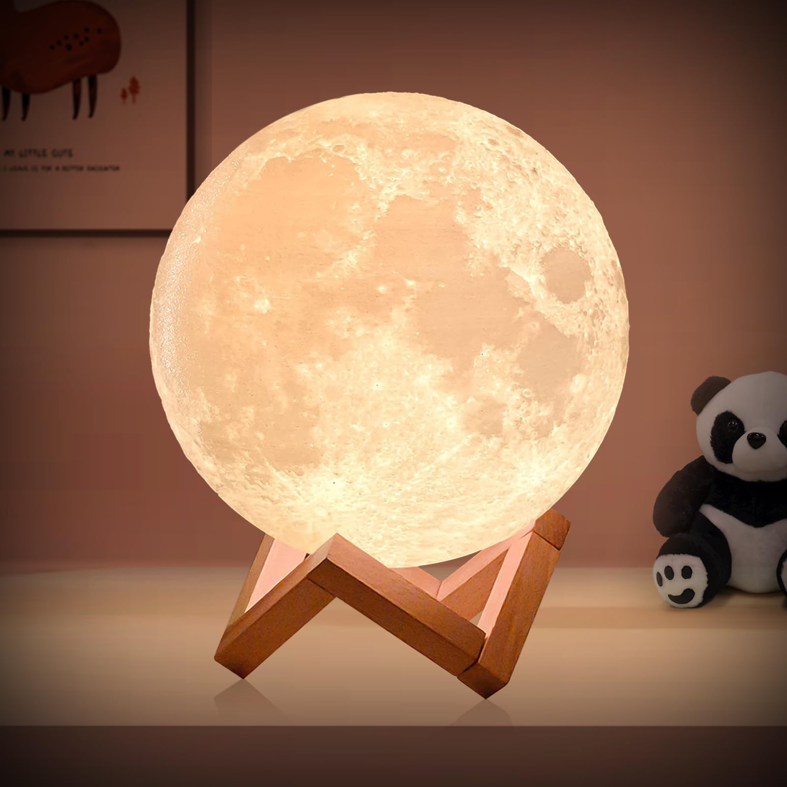 Moon Lamp 7.9 inch 16 LED Colors, NSL Lighting Night Light 3D Printed Moon Light with Stand & Remote/Touch Control and USB Rechargeable, Moon Night Lihgt for Kids Girlfriend Wife Lover Birthday Gifts