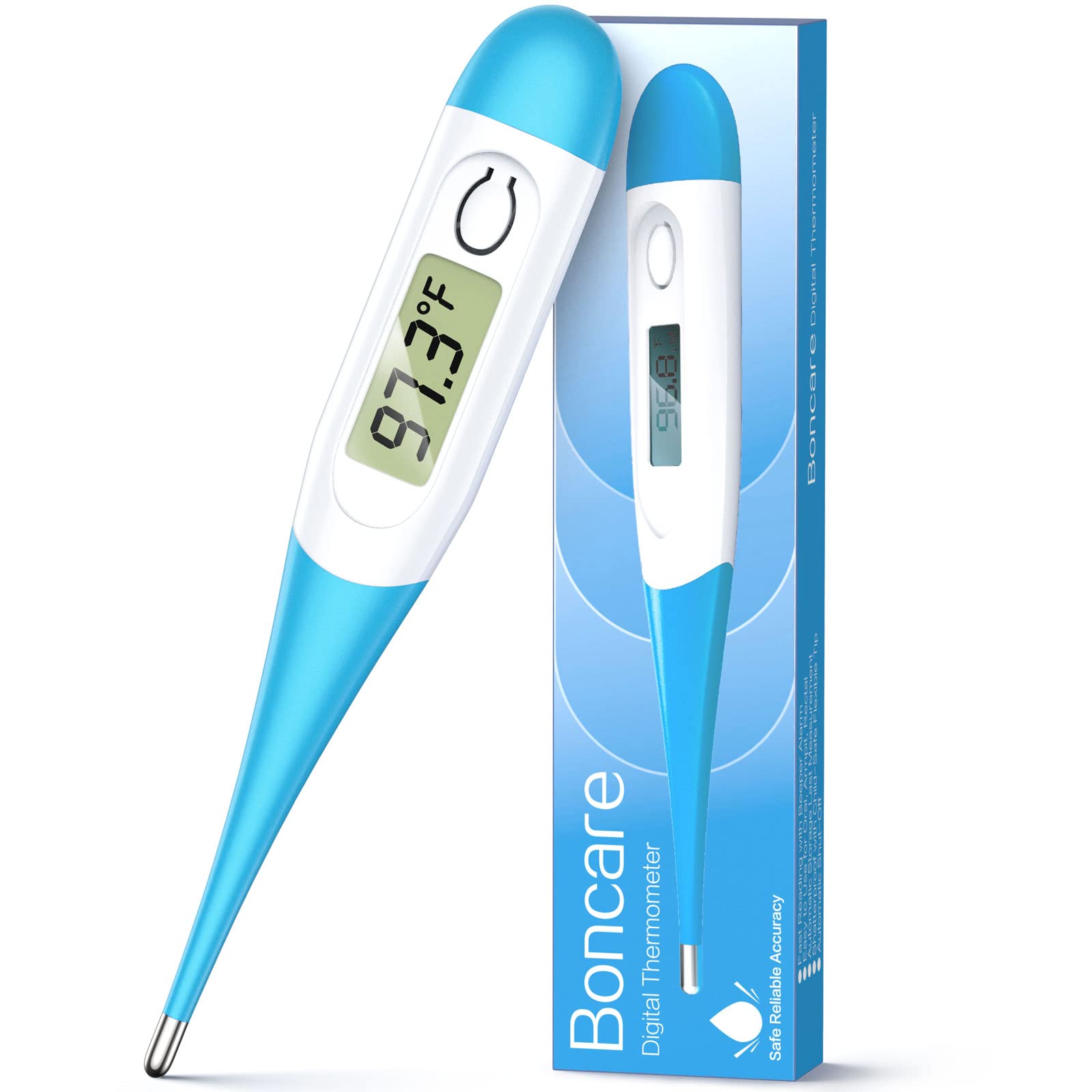 Boncare 10 Seconds Digital Thermometer for Adults and Kids - Accurate & Safe Rectal Thermometer for Baby with Fever Alarm, Oral Thermometer FSA HSA Eligible (Light Blue)