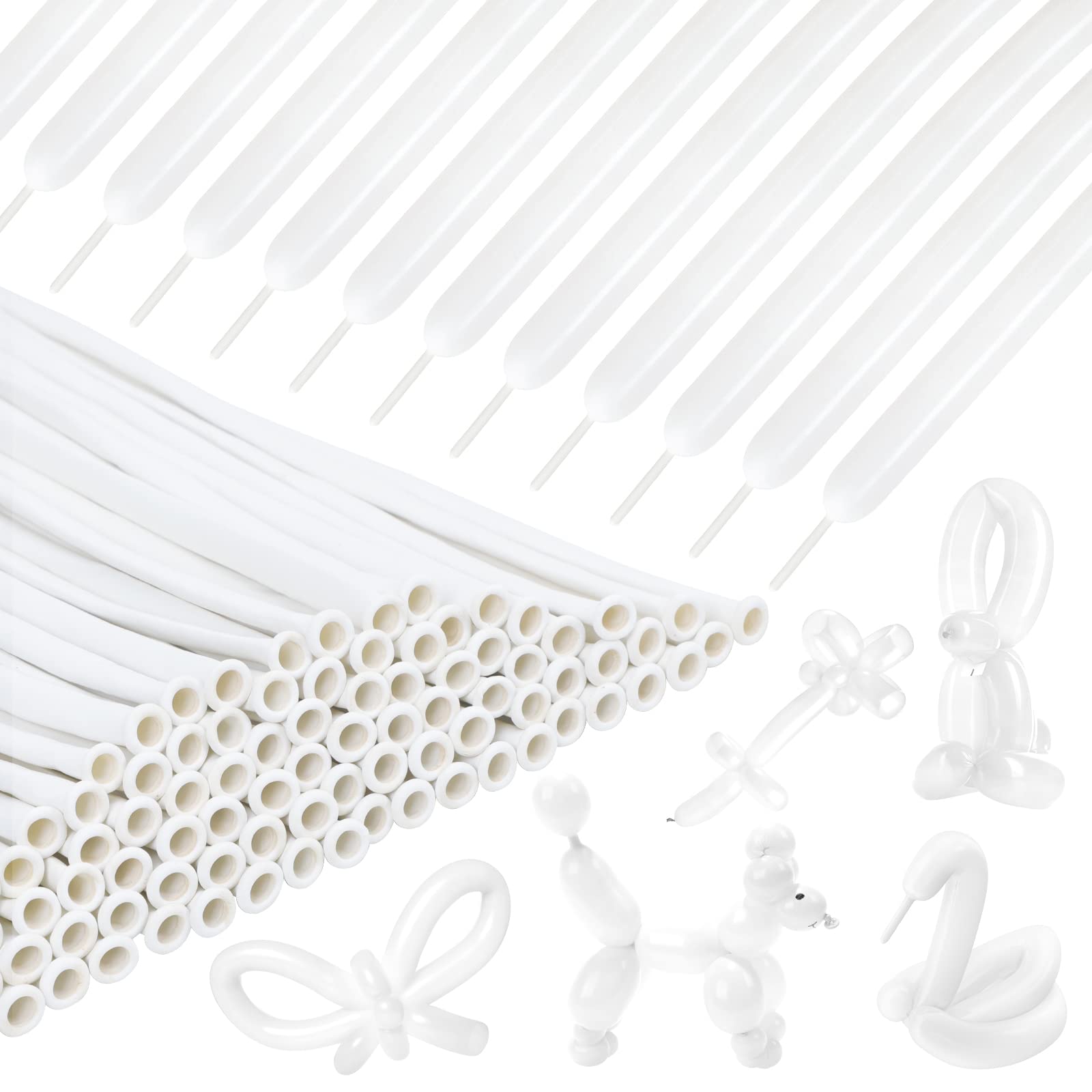 RUBFAC 260 Balloons White Long Balloons for Balloon Animals, 100pcs Twisting Balloons for Balloon Garland Animals Modeling, Birthday, Wedding, Party Decorations