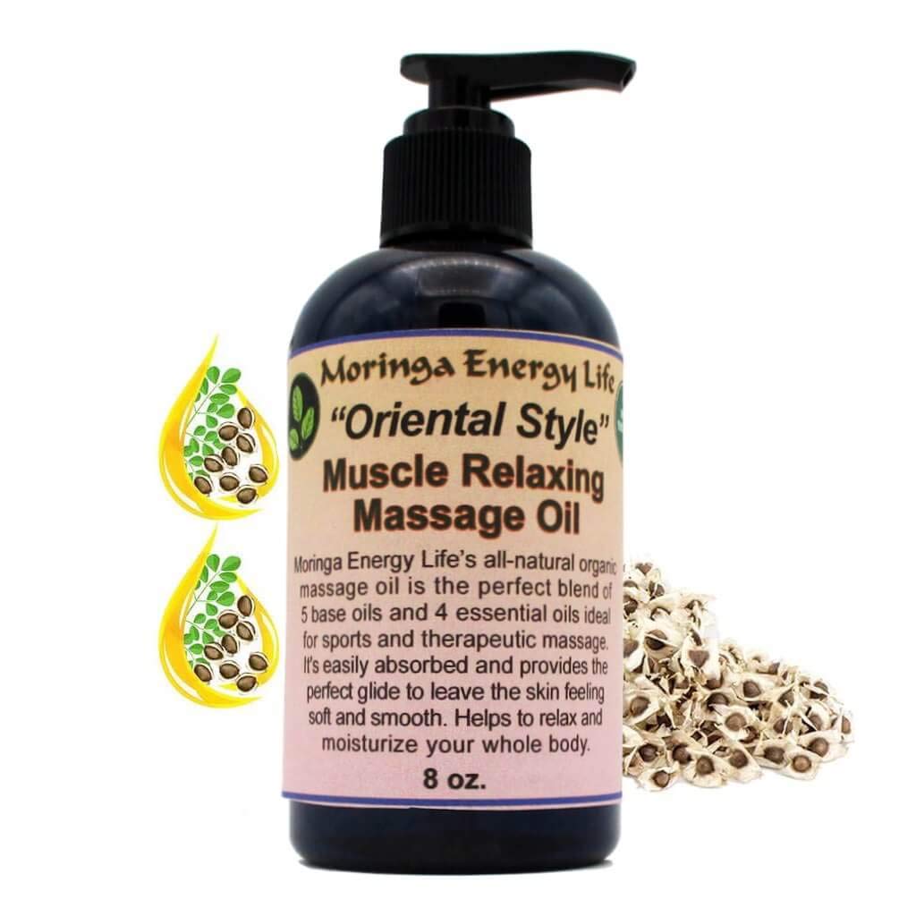 Moringa 'Oriental Style' Muscle Relaxing Massage Oil for Therapy, Date Night, Thai, Swiss, Asian, Sports Therapist for Massaging Sore Muscles, 8 oz Bottle