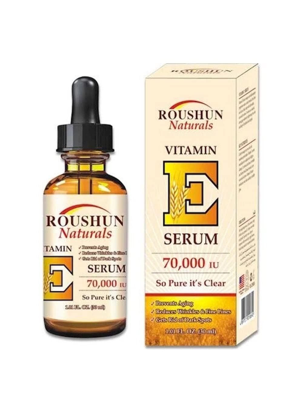 ROUSHUN Naturals Anti-Aging Reduces Wrinkles and Fine Lines Vitamin E Serum