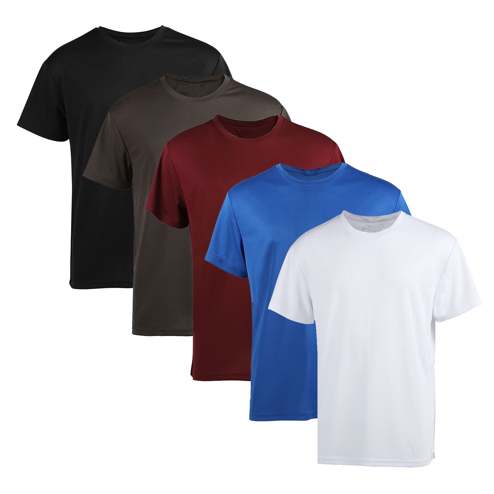 Facitisu5 Pack Mens Quick Dry Short Sleeve T-Shirts Casual Crew Neck Tee