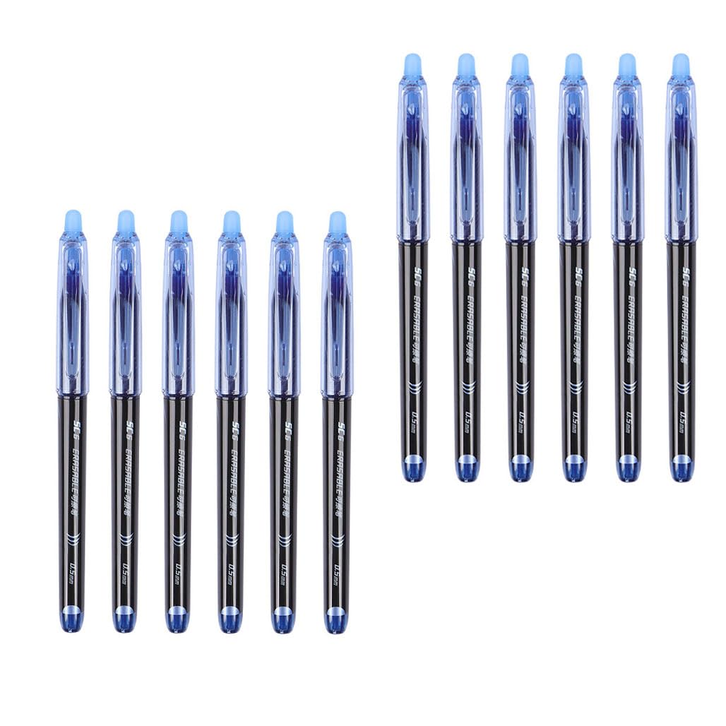 GraGra Erasable Pens, 12 PCS Blue Rub Out Pens with Rubbers on the End, Make Mistake Disappear, 0.5mm Erasable Gel Pens for Completing Sudoku and Crossword Puzzles Drawing Writing Planners