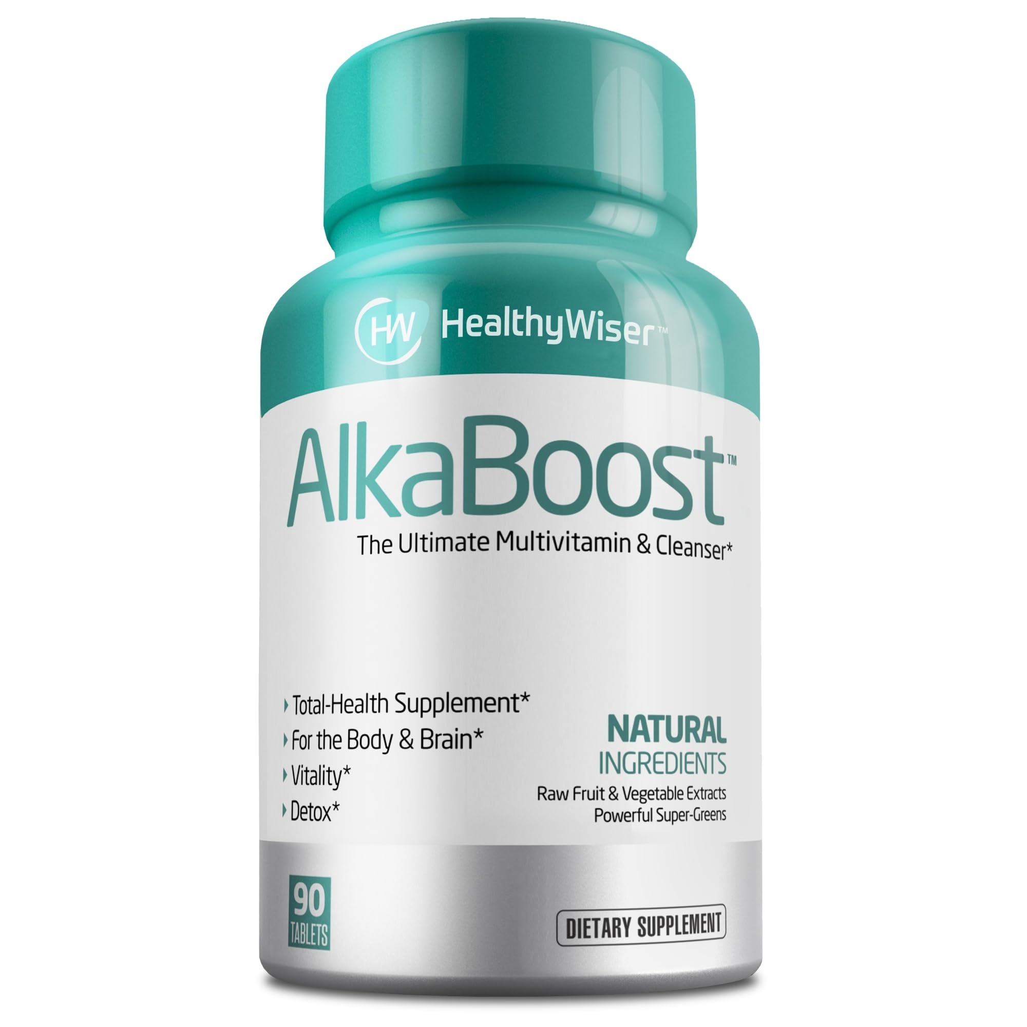 AlkaBoost MultiVitamin for Healthy pH Balance Pills, Alkaline Booster Supplement & Immune Support,Natural pH Alkalizer, Alkaline Pills - Promote Energy Clarity and Focus,Green and Wholefood Blend,90ct