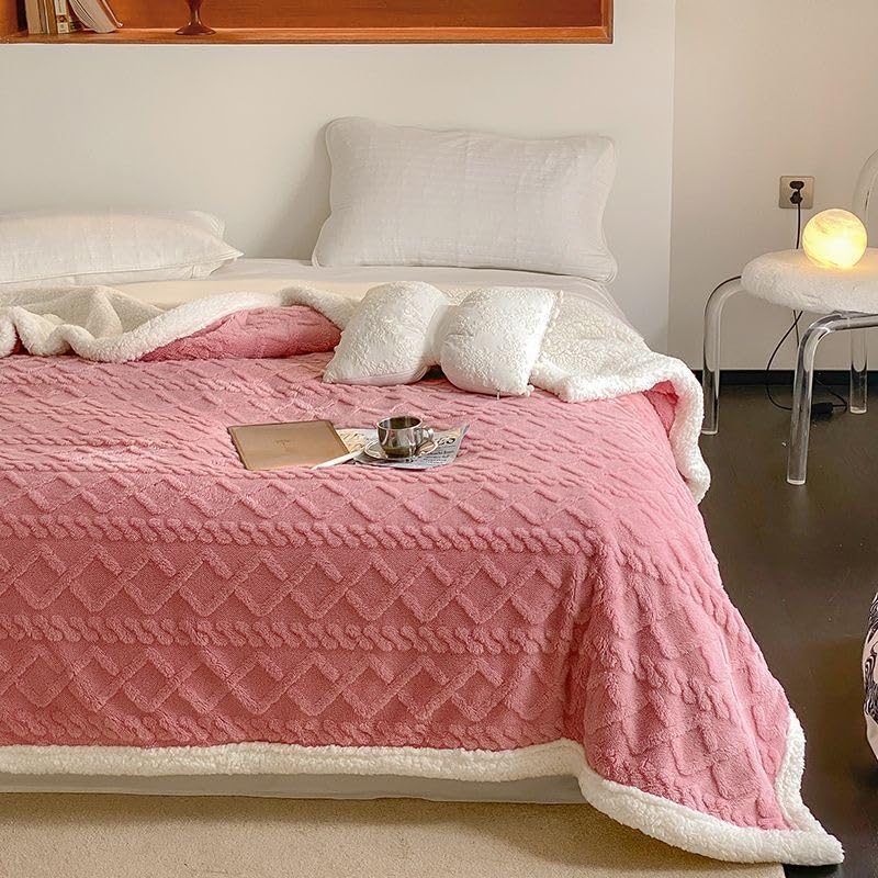 MMM Comfy KING SIZE(200X230cm) Reversable Faux Fur soft &Fluffy Blanket (pink)