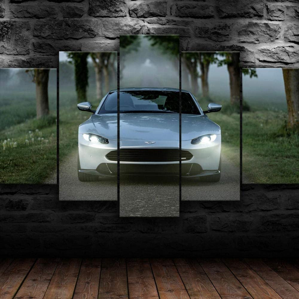 5Pcs Canvas Wall Art Aston Martin Vantage Sports Car Canvas Prints for The Living Room Home Christmas Day Fleece Canvas,XL