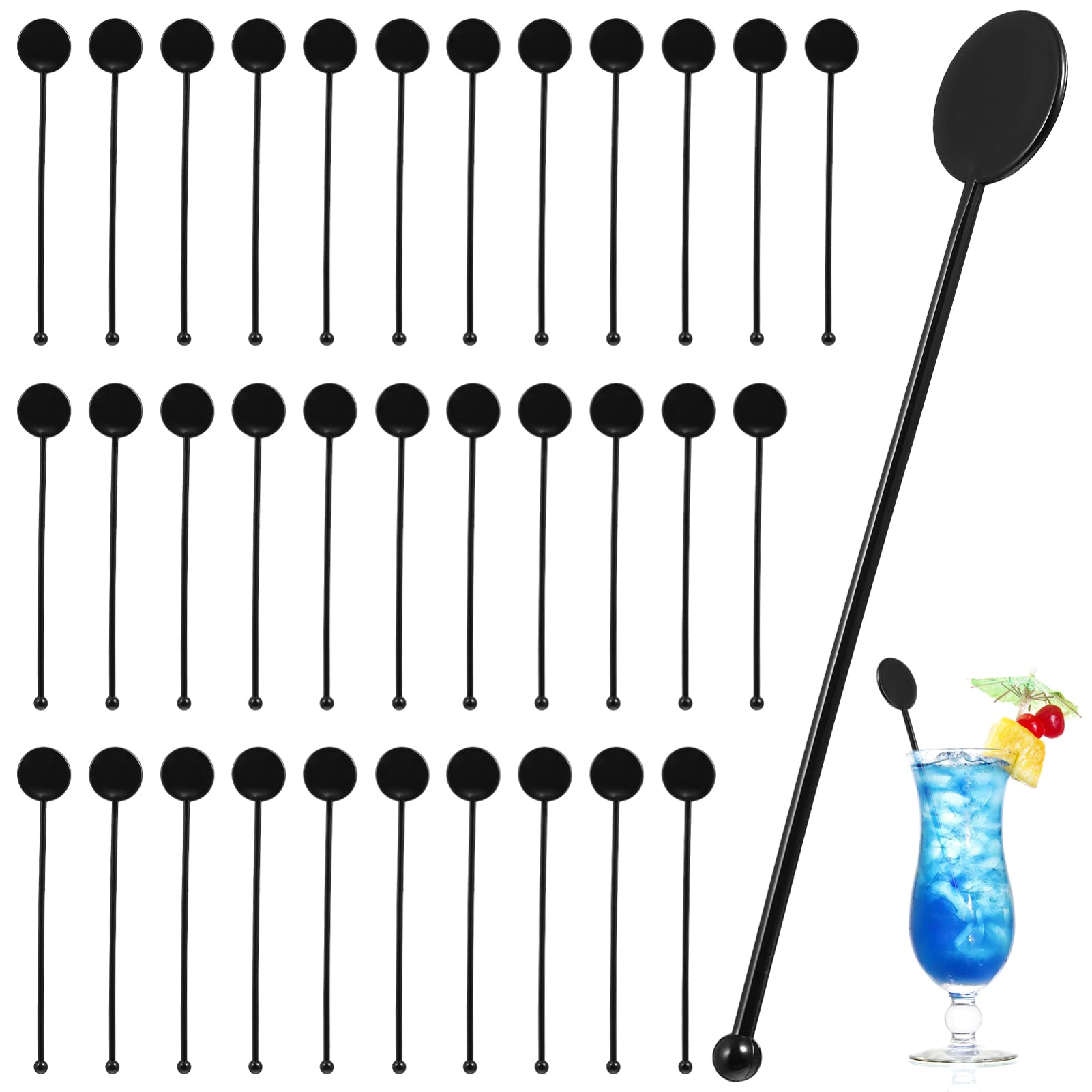 Tofficu 100pcs Plastic Cocktail Stirring Stick Drink Muddler Beverage Stirrer Swizzle Sticks Bar Cocktail Drinks Mixing Rod for Cocktail Whiskey Coffee Milk Juices (Black 100pcs)