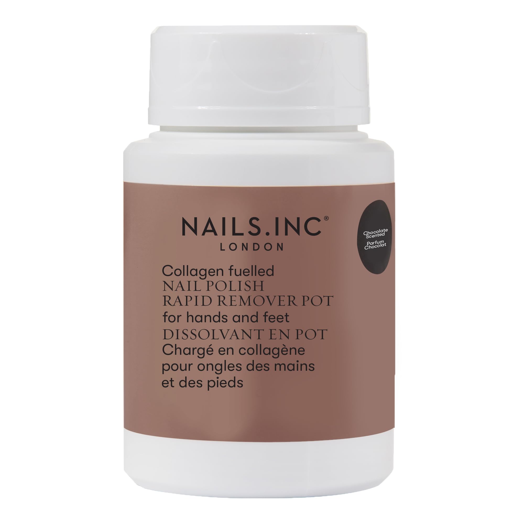 Nails Inc Powered By Collagen Express Nail Polish Remover Pot, Chocolate Scent