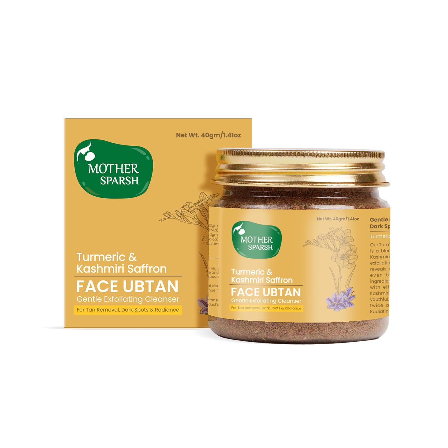 Mother Sparsh Turmeric Healing Ubtan Face Mask Powder for Hyperpigmentation & Dark Spots | Mask Made With Saffron, Rose Petal, & Orange Peel | For All Skin Types -75g