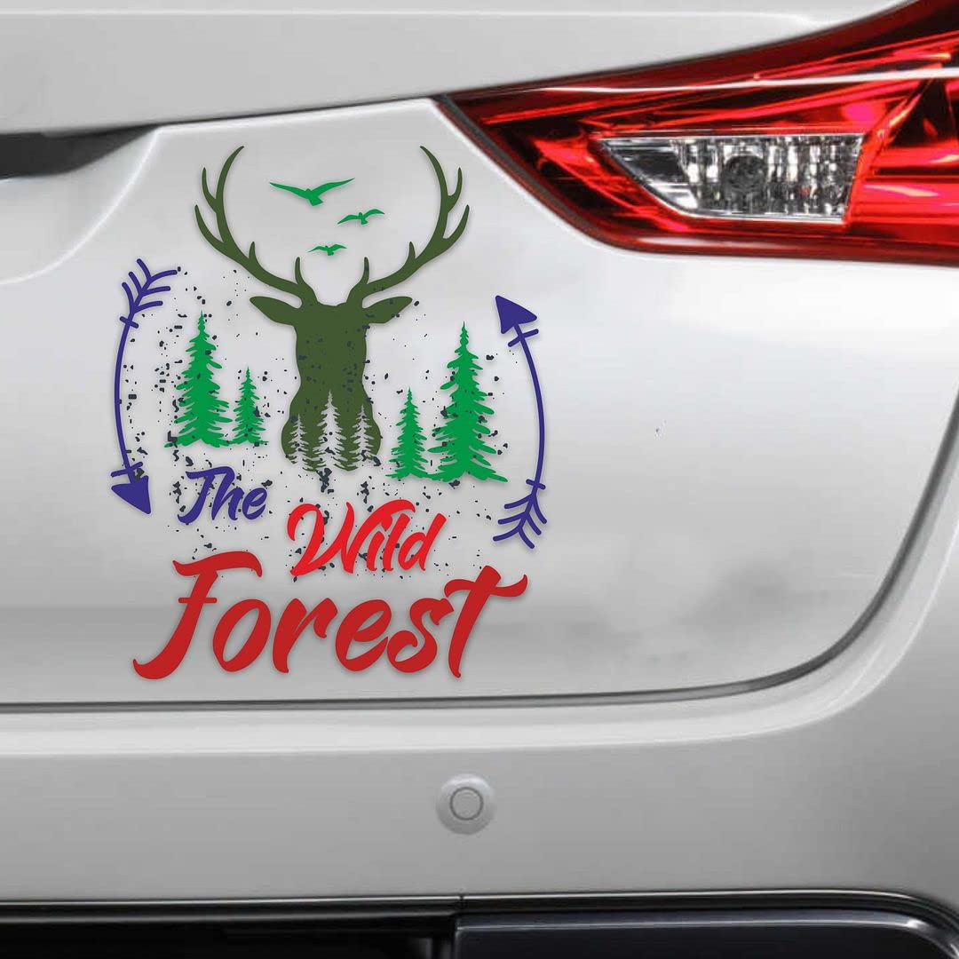 CVANU The Wild Forest Raindeer Design Stylist Decal PVC Vinyl for Car Door's (23.5cm x 29cm) Waterproof Sticker