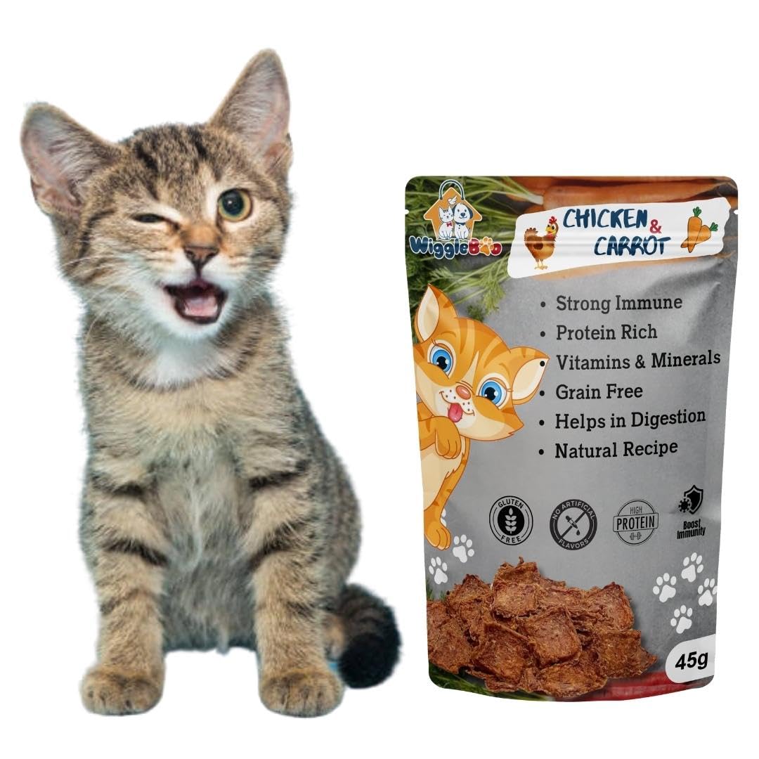 Wiggleboo Chicken & Carrot Cat Treats - Irresistible Flavor Fusion for a Healthy Pet, The Perfect Snack to Satisfy Your Cat's Cravings, A Burst of Chicken & Carrot Flavor to Delight Your Cat (45g)