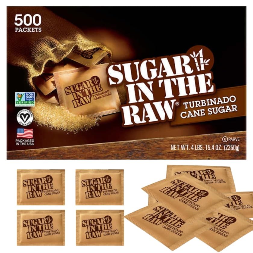 Sugar in the Raw Packets 500 Count Turbinado Sugar Organic Cane Sugar Bulk Packs for Baking and Sweetening