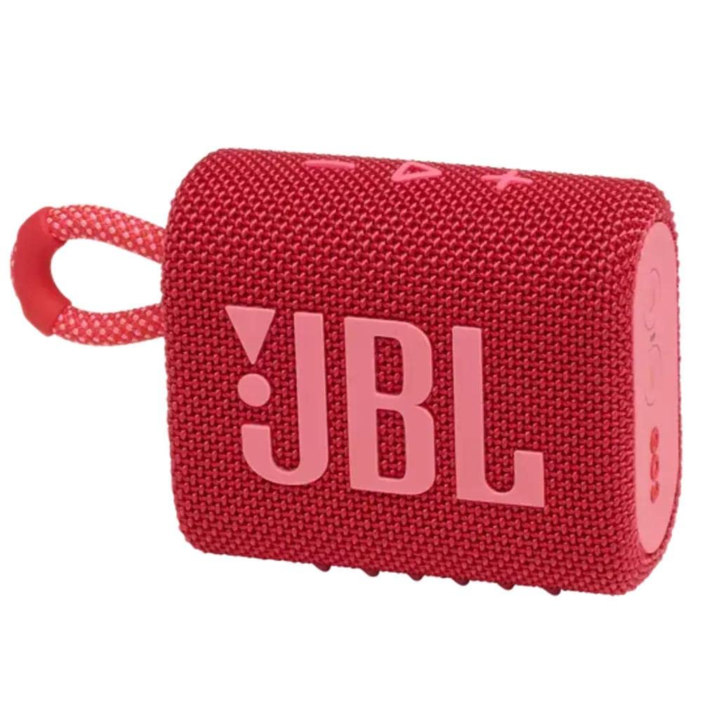 JBL Go 3 Portable Waterproof Speaker with Pro Sound, Powerful Audio, Punchy Bass, Ultra-Compact Size, Dustproof, Wireless Bluetooth Streaming, 5 Hours of Playtime - Red, JBLGO3RED, Small