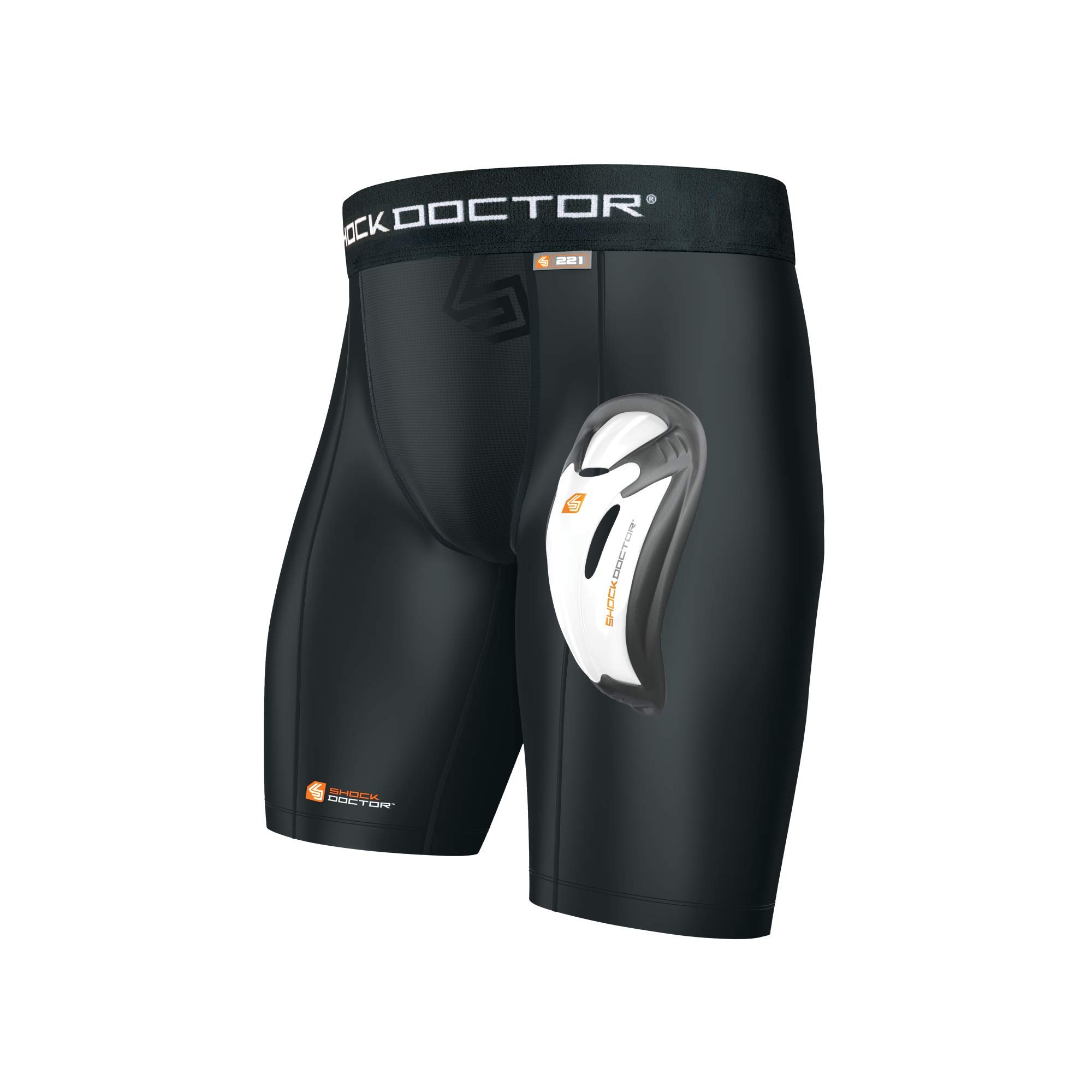 Shock DoctorCompression Shorts with Protective Bio-Flex Cup, Moisture Wicking Vented Protection, Adult Size