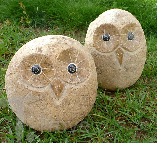 Irregular River Rock Stone Owl 6" H