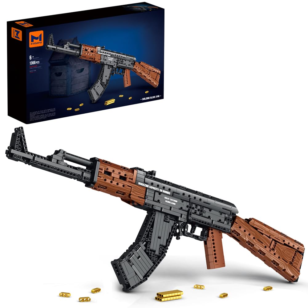 MISINI AK-47 77005 Assault Rifle Building Block, Gun Model Building Kit, 1366 PCS Building Set with Shooting Function Assault Rifle, Collectible Gun Model Builiding Set