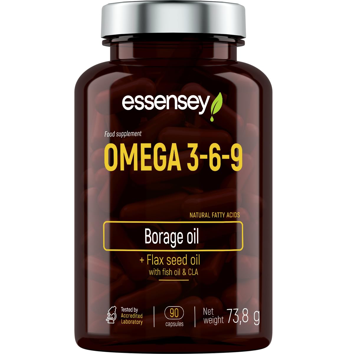 Essensey Omega 3 6 9 Complex 90 High Strength Vegan Capsules | Complex Dietary Supplement | Natural Fatty acids | Triple Omega 369 with EPA, DHA & ALA from Borage, Fish, Linseed Oil