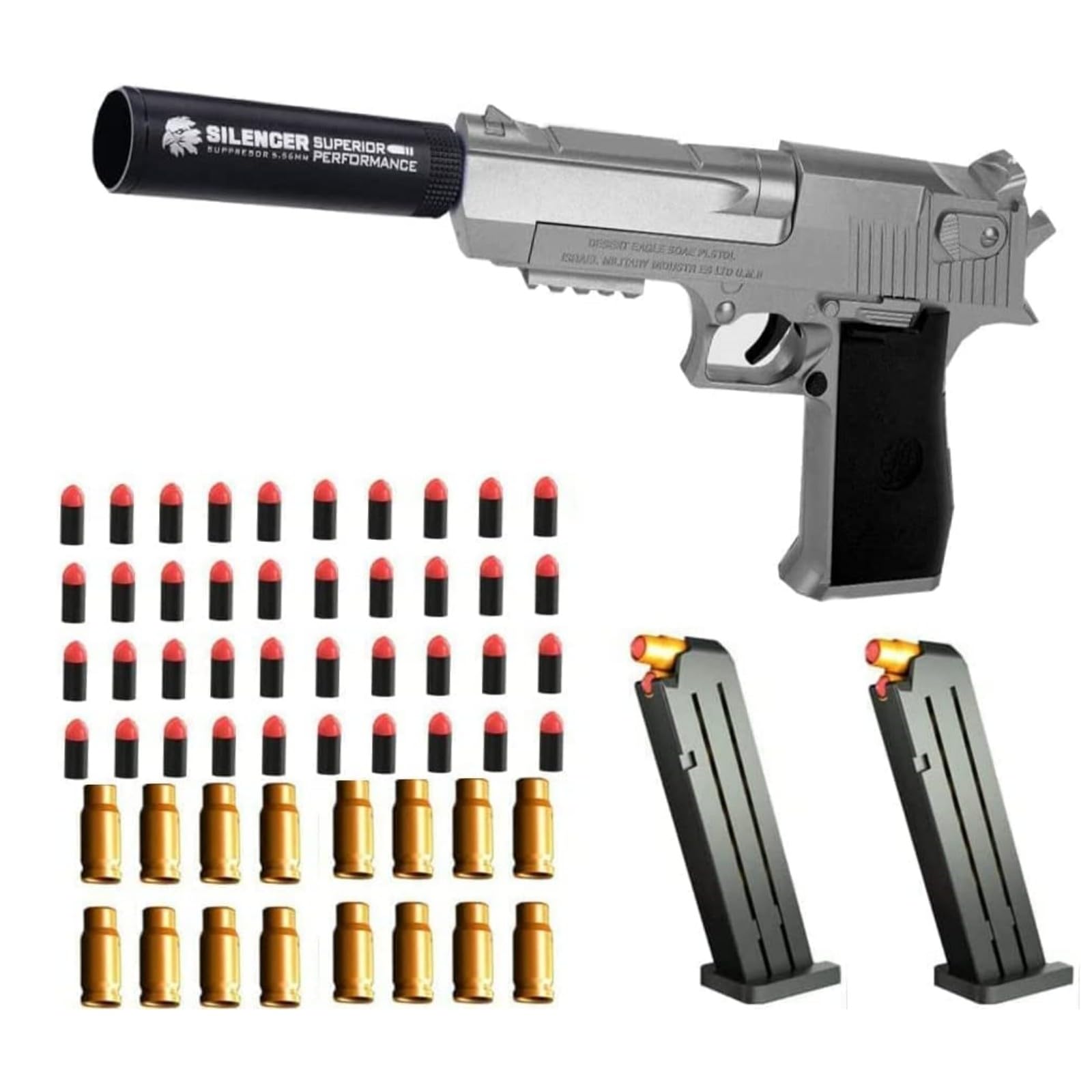 Toy gun with soft bullets, toy gun with ejectable magazine and bullets - 1:1 size toy gun with magazine for safety training or play - unique gift