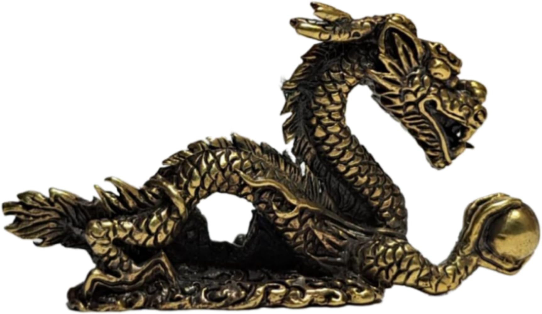 Brass Dragon Decor Statue Figurines, 1.8 x1.1.x 0.4 in, Thai Amulet Feng Shui Animal Ornament for Home and Office Decor, Ideal Souvenir Gift and Coming New Year 2024 Gift