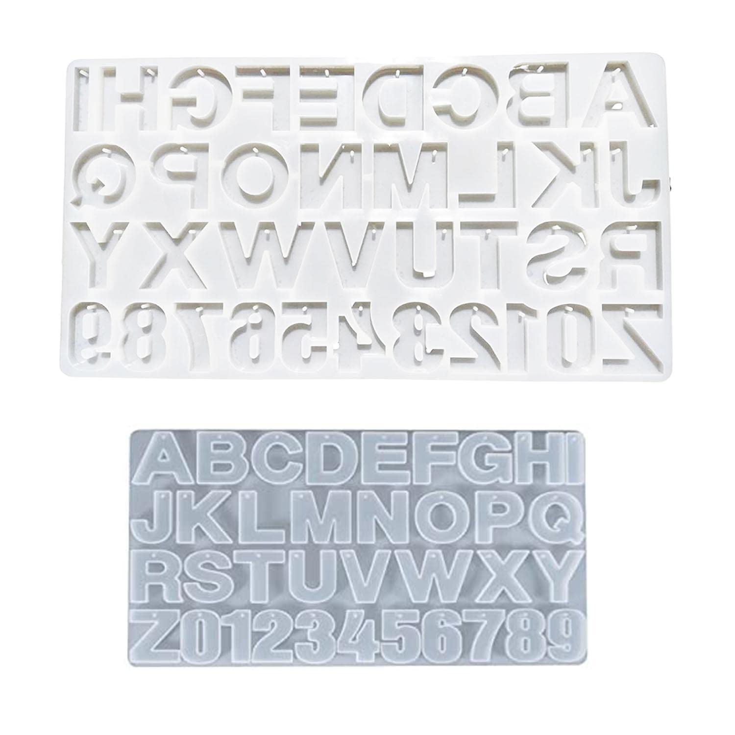 SNOOGG3D Silicone Resin Mould Alphabet and Numbers for Pendants Keychains Earrings DIY Craft Letters ABCD with Built in Hole Enabler