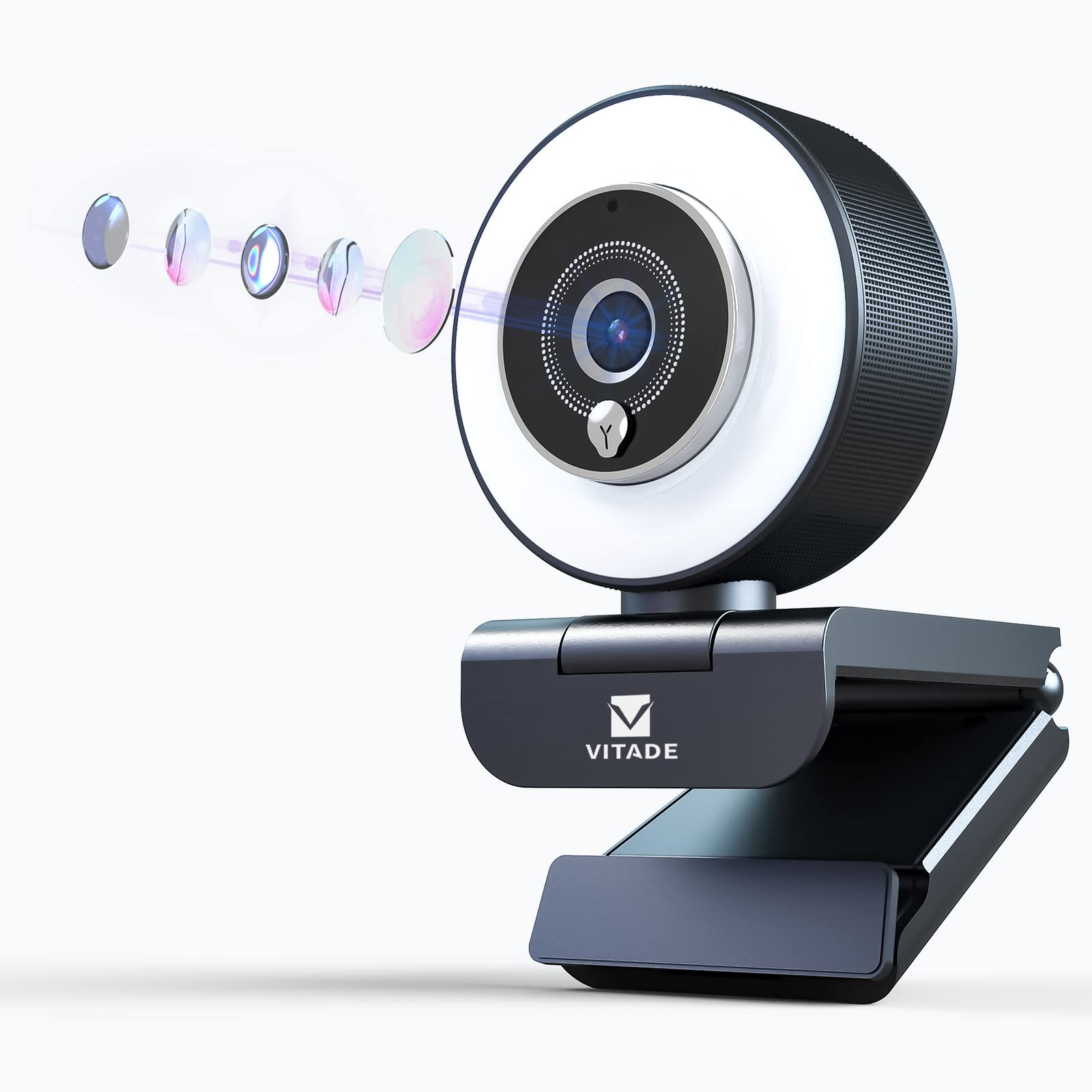 Streaming Webcam with Adjustable Ring Light, Full HD 1080P Webcam with Dual Microphones and Advanced Auto-Focus,Pro Web Camera for Online Learning, Zoom Meeting Skype Teams, Gaming Laptop