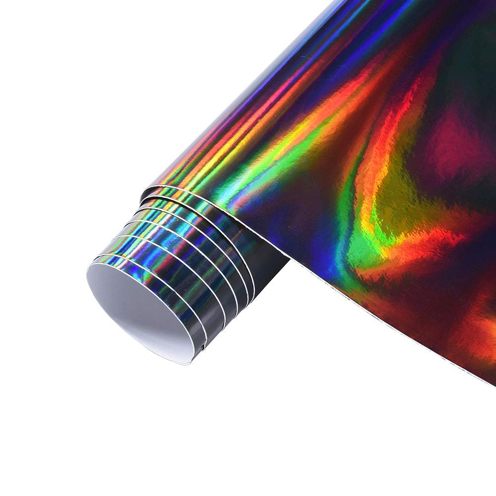 Holographic Laser Black Chrome Vinyl Sheet Car Wrap Film Self Adhesive Sticker 59.8'' x 11.8''