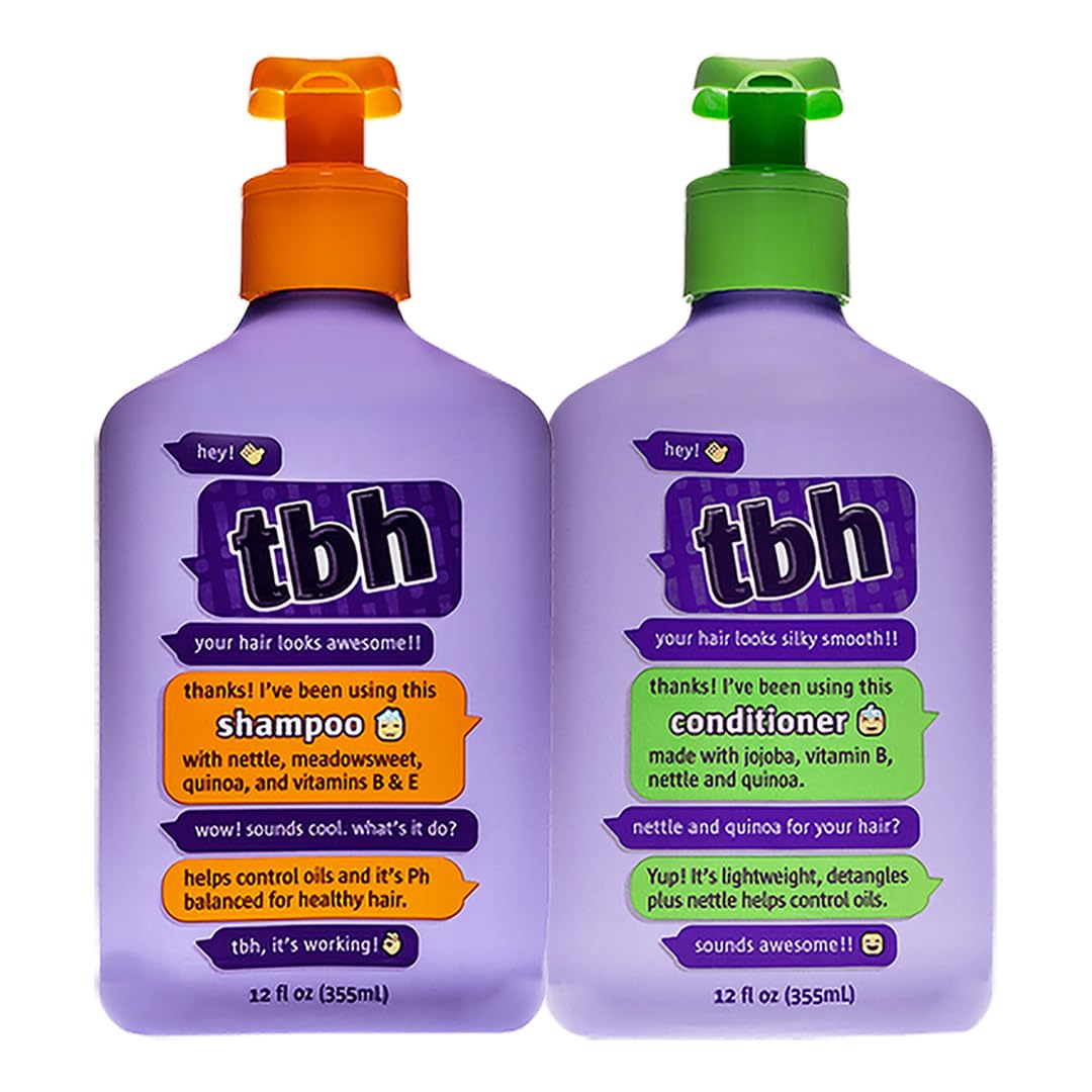 TBH Teen and Kids Shampoo and Conditioner Set - Shampoo and Conditioner for Oily Hair - Sulfate, Paraben Free - 12 oz (2 Pack)