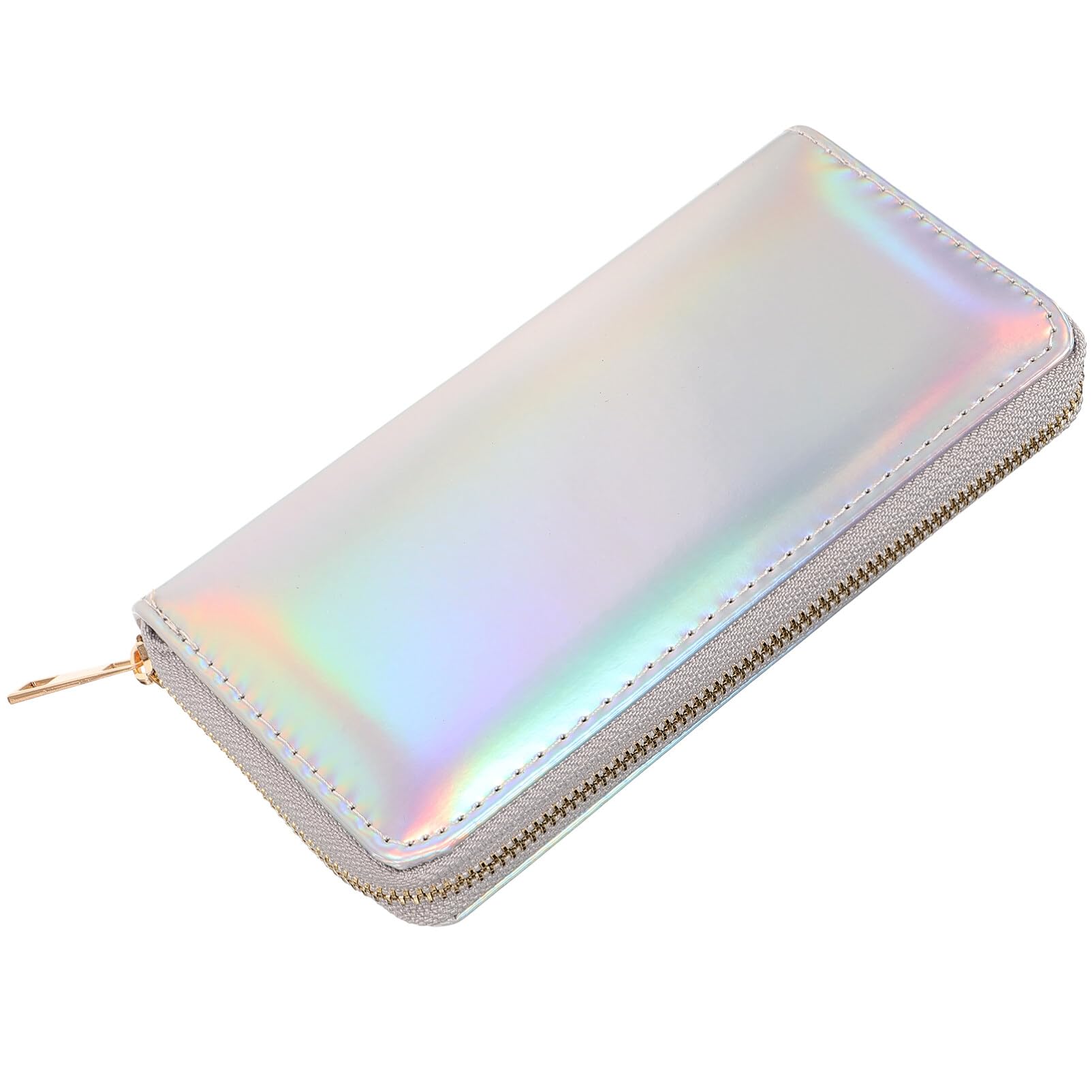 TENDYCOCOSparking Cell Pouch Wallet Clutch Carteras Pu Women Female Coin Leather Long Wallets Credit Rainbow Portfel Shining Silver Zipper Holographic Slim Bag Purses Iridescent Girls for