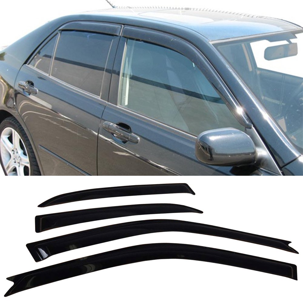 Window Visor Compatible With 2001-2005 Lexus Is300 4 Door | Slim Style Acrylic Smoke Tinted Sun Rain Wind Guards Shield Vent by IKON MOTORSPORTS | 2002 2003 2004