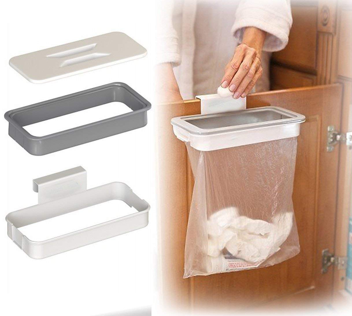 Plastic Cupboard Hanging Trash Garbage Bag Holder Kitchen Dustbin, Fits on All Drawer and Cabinet (Medium, Multicolour)