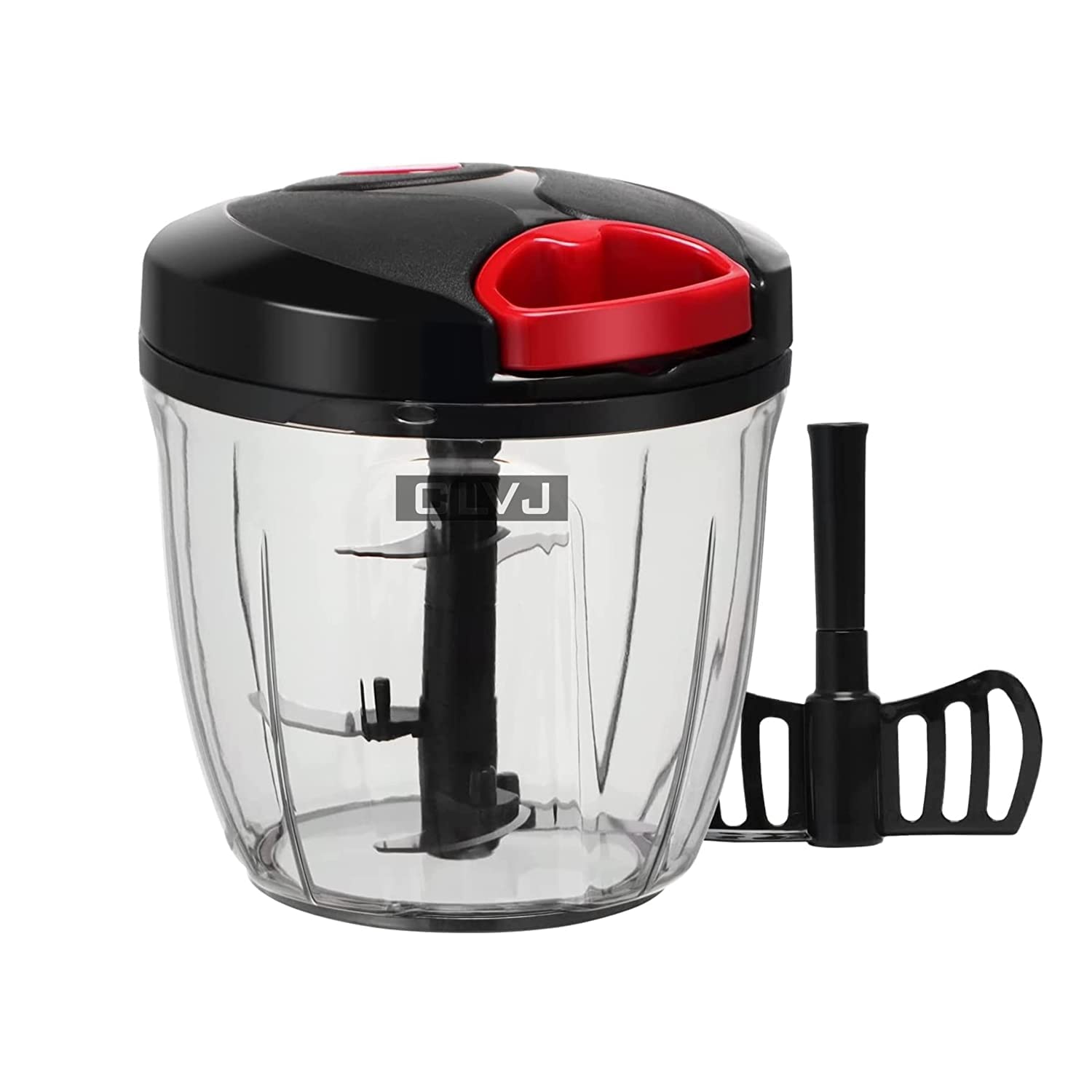 CLVJ 1000ml Round Kitchen Dori Handy Vegetable chopper, Fruit, Onion, Dry Fruit, Salad Maker Quick String Chopper Machine, Cutter – 5 Stainless Steel Blades & Whisker (Black & Red)