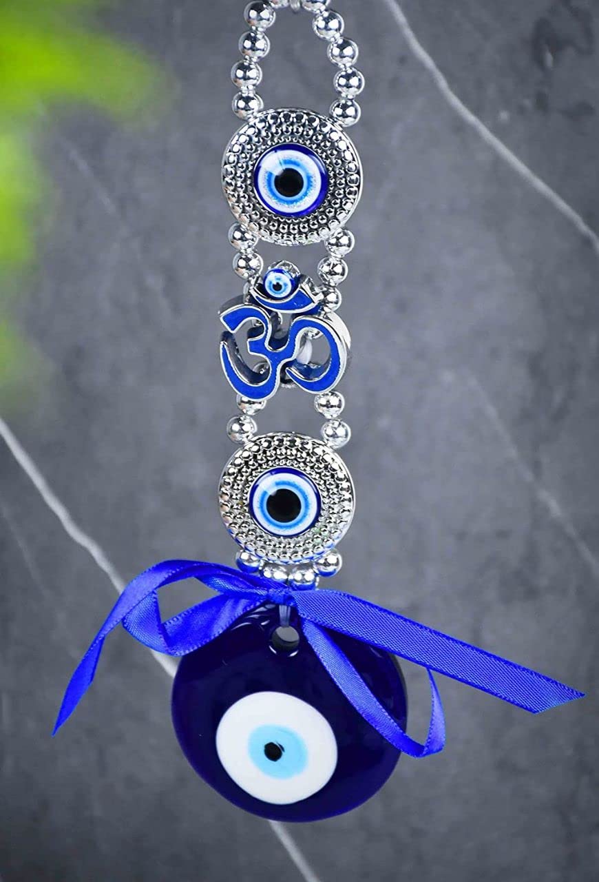 DT DECTONE Blue Evil Eye Om Design Lucky Pendant Hanging Ornament Amulet for Car, Home and Office for Protection and Blessing Nazar Battu