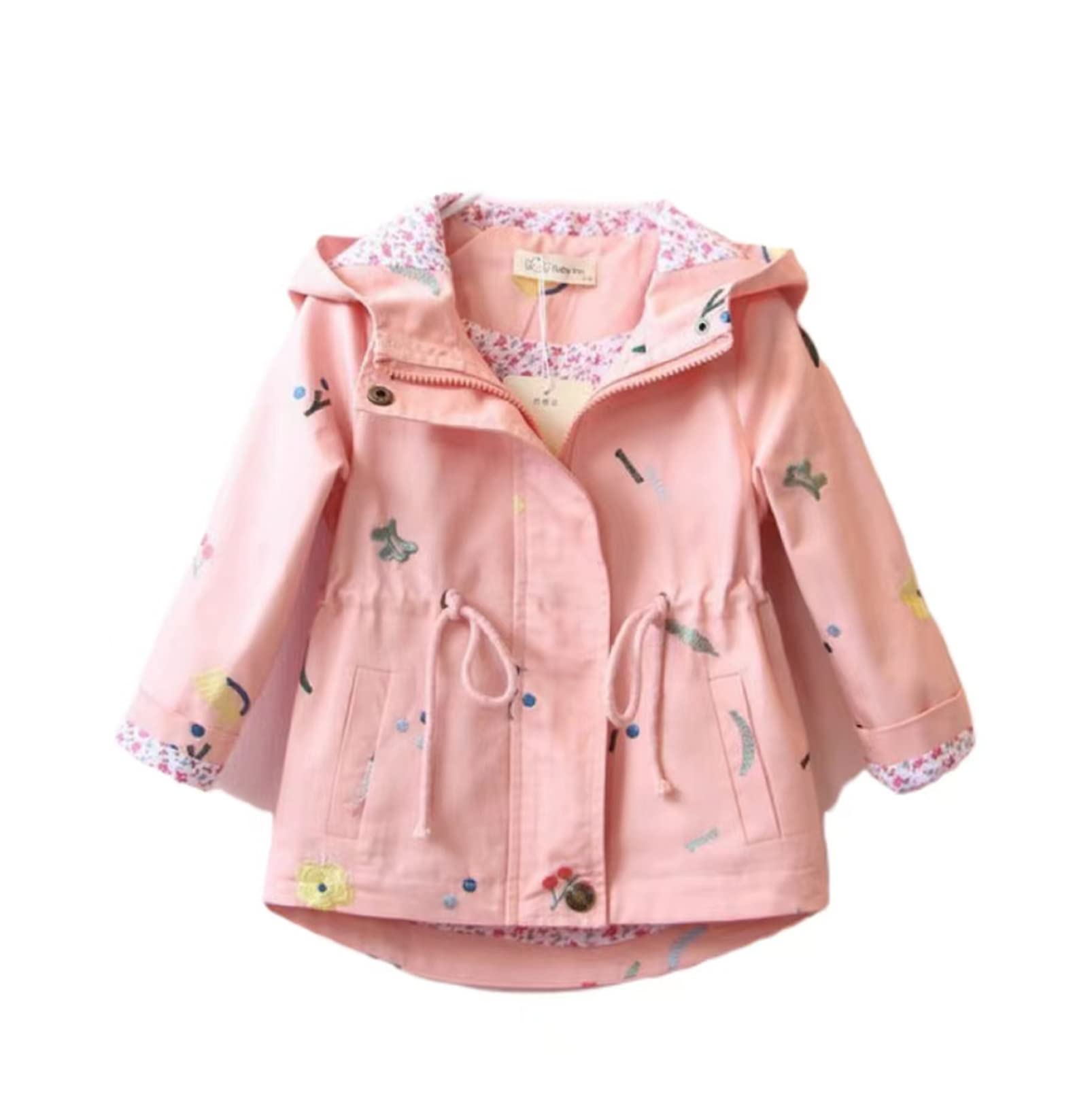 YAXIU Girl windboy with Hood and Flower Embroidery Trench Coat Hooded Jacket Sweat Jacket Windbreaker with Belt Children's Jackets Parka