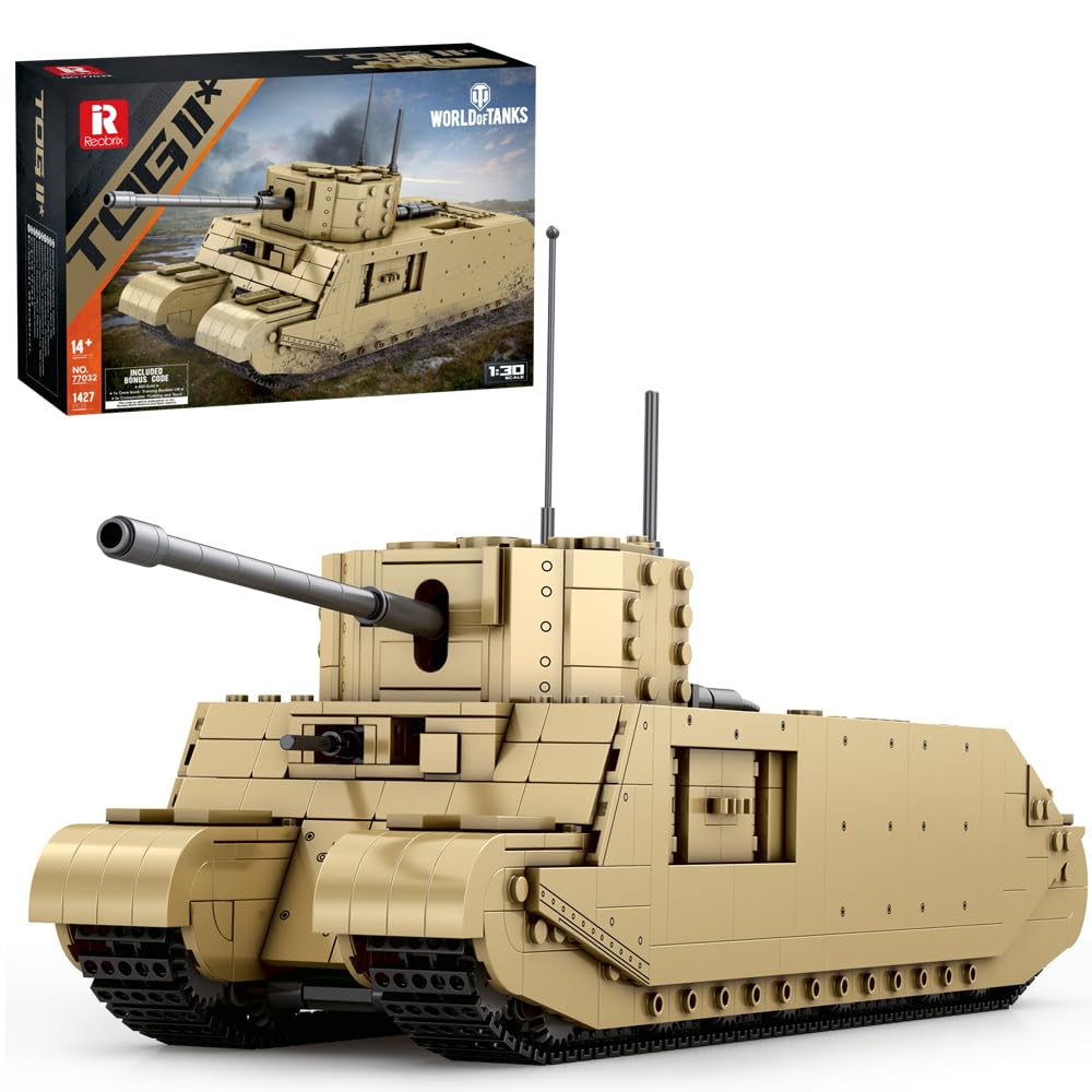 MISINI 77032 TOG II Heavy Tank Building Blocks Set, WWII Military British Main Battle Tank Building Kit, 1427 PCS Large MOC Tank Model Toy Kits for Adults(World of Tanks License)