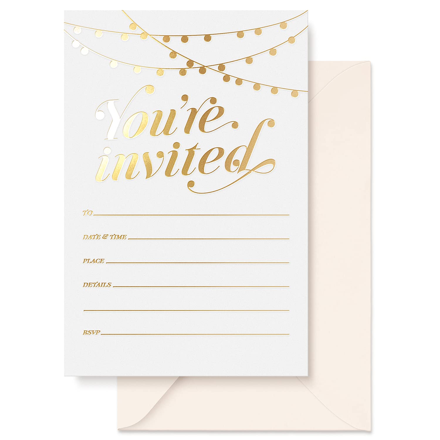 S&O Party Invitations! 25 Gold Foil Traditional Invitations with Envelopes, Wedding, Baby and Bridal Shower Invite, Housewarming Birthday and Girls Quinceanera Invitation Cards - 4x6"