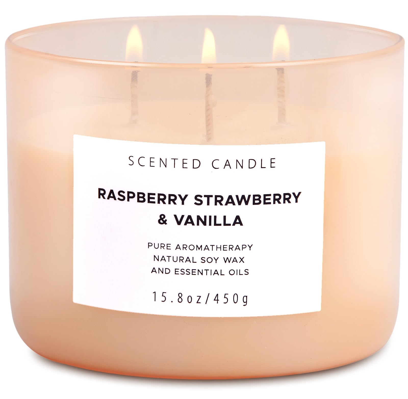 Raspberry Strawberry Vanilla Candle | Large 3 Wick Highly Scented Candle for Home | Natural Soy Candle | Refreshing Aromatherapy Candle Gift 15.8 oz | Long Lasting Relaxing Candle for Women & Men