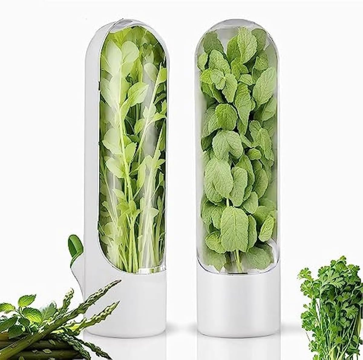 2 Pcs Herb Saver, Herbs Keeper for Refrigerator, Cilantro Storage Containers, Herb Saver Pod Keep Fresh & Green Vegetables, Mint, Parsley