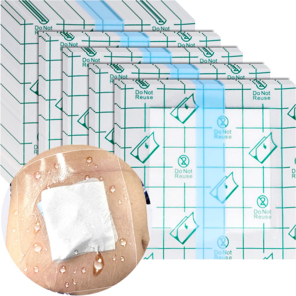 Waterproof Dialysis Catheter Shower Cover 8x8 - No Glue On The Center of The Patch, PD Peritoneal Dialysis Port Shower Protector Shield Island Bandage Dressing Patch Accessories (Pack of 25)