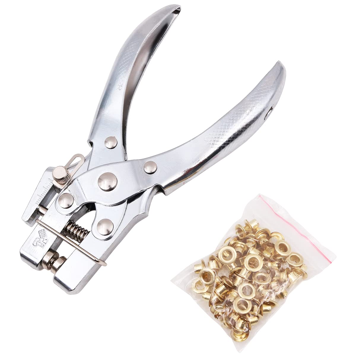 WANGCL 5mm Single Hole Punch and Eyelet riveting Pliers Set with Silver Rivet for Paper Cardboard Leather Belt Cloth Thin Plastic