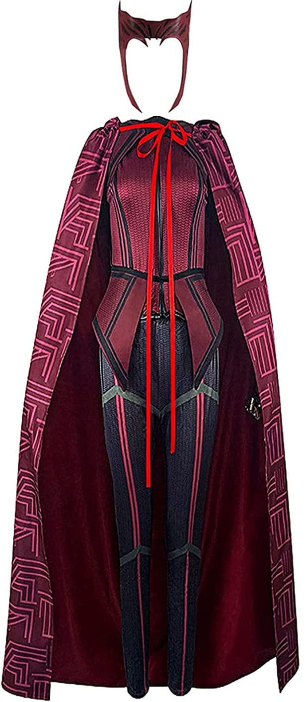 Women Wanda Maximoff Costume Scarlet Witch Red Cape Tops Pants with Headpiece Suit Super Hero Outfits for Halloween