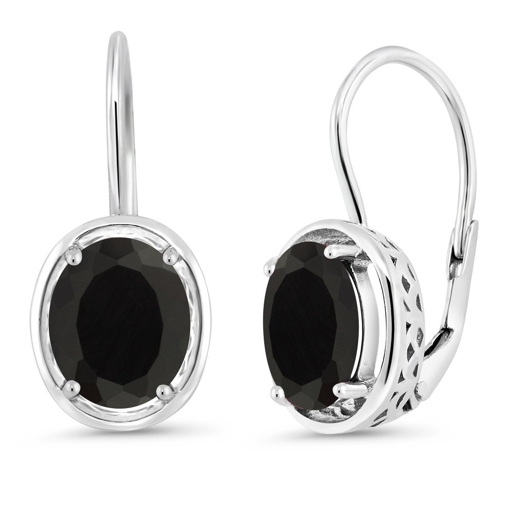 Gem Stone King 925 Sterling Silver Black Onyx Dangle Earrings For women (4.00 Cttw, Gemstone Birthstone, Oval Cut 9X7MM)