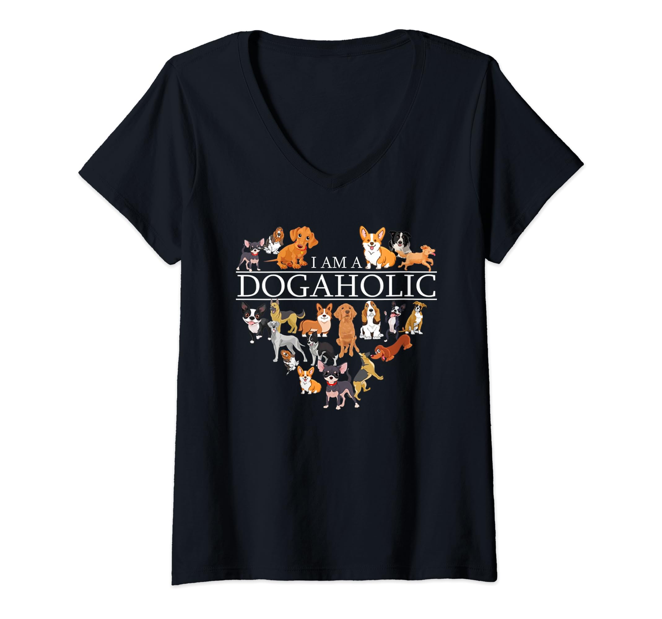 Womens I Am A Dogaholic T Shirt, Dog heart love dog dogaholic shirt V-Neck T-Shirt