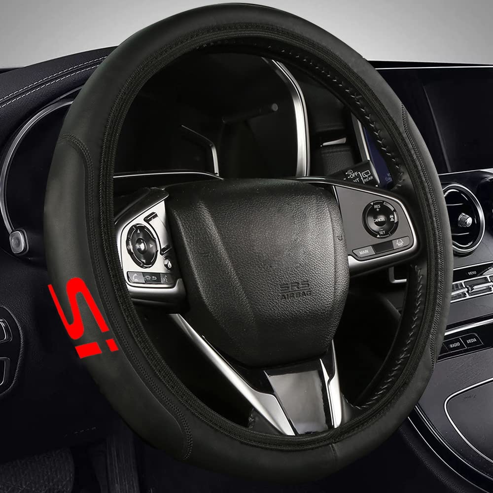 penziwan Leather Steering Wheel Cover Compatible with Honda Civic SI Universal Size