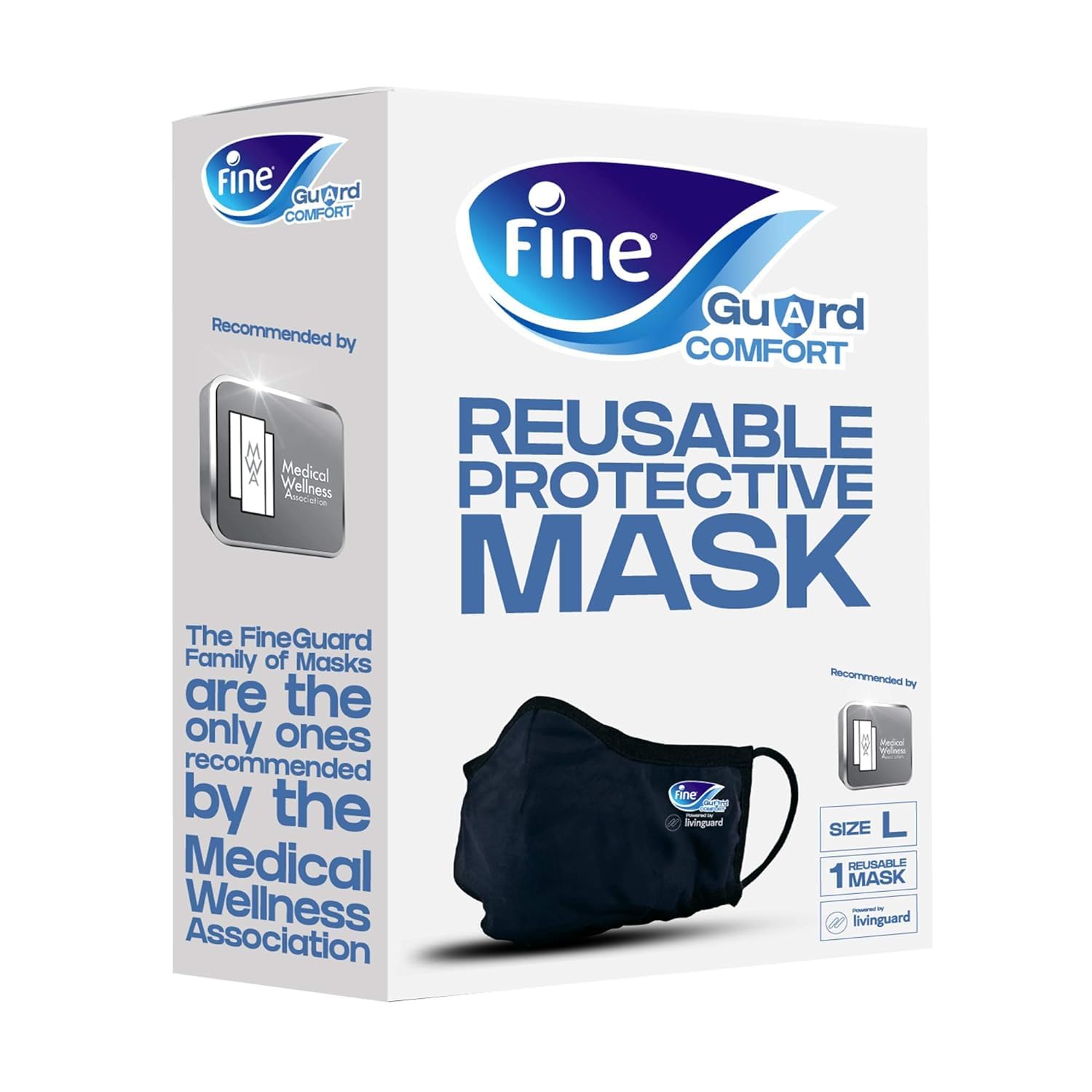 Fine Guard REUsable Face Mask, Size Large For Adults. Fine Guard Comfort With Livinguard Technology. The Comfortable, REUsable, Washable, Virus Killing Face Mask