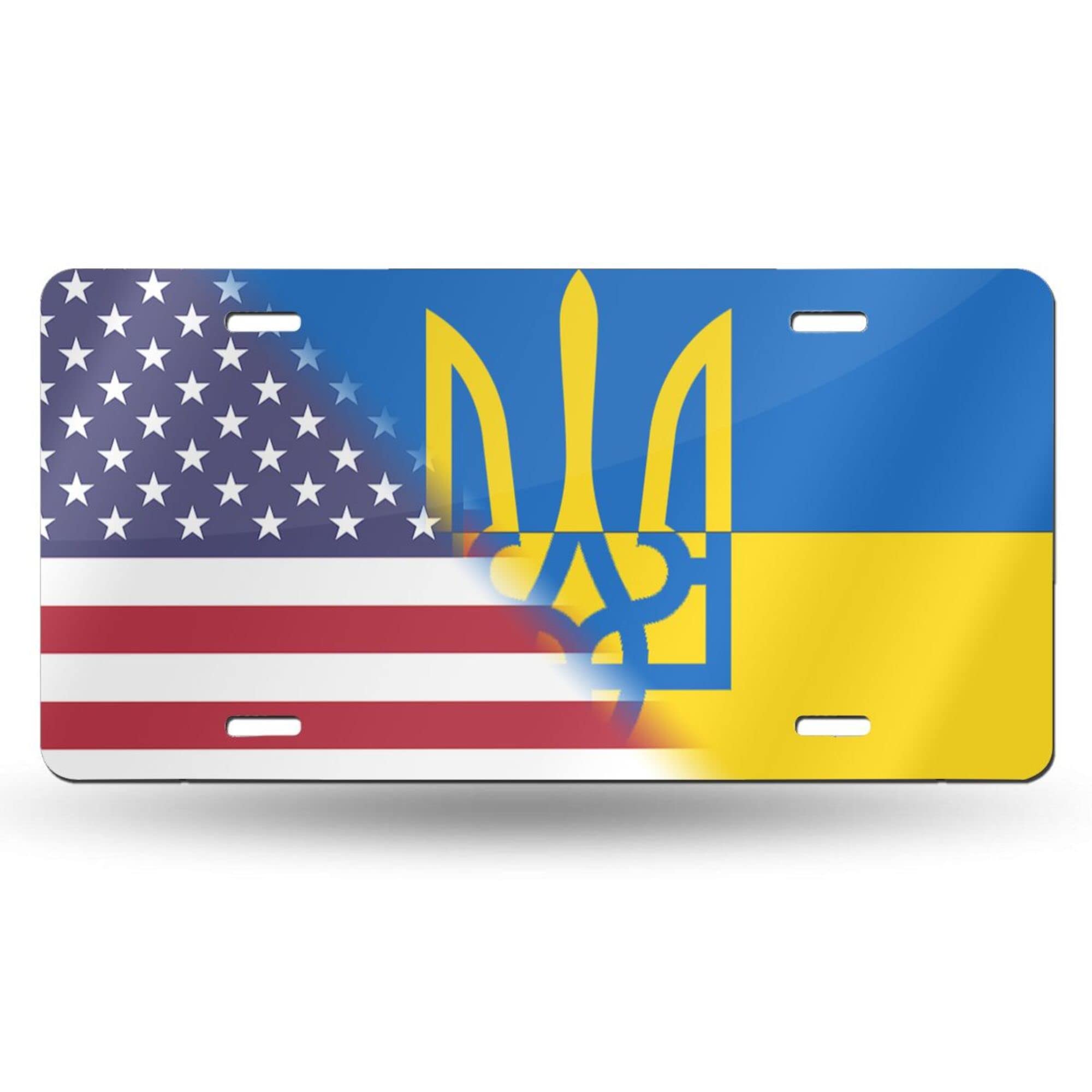 American flag and Ukrainian flag Ukraine License Plate 6 x 12 Inch Novelty Car Front License Plate Decorative Signs Car Plate