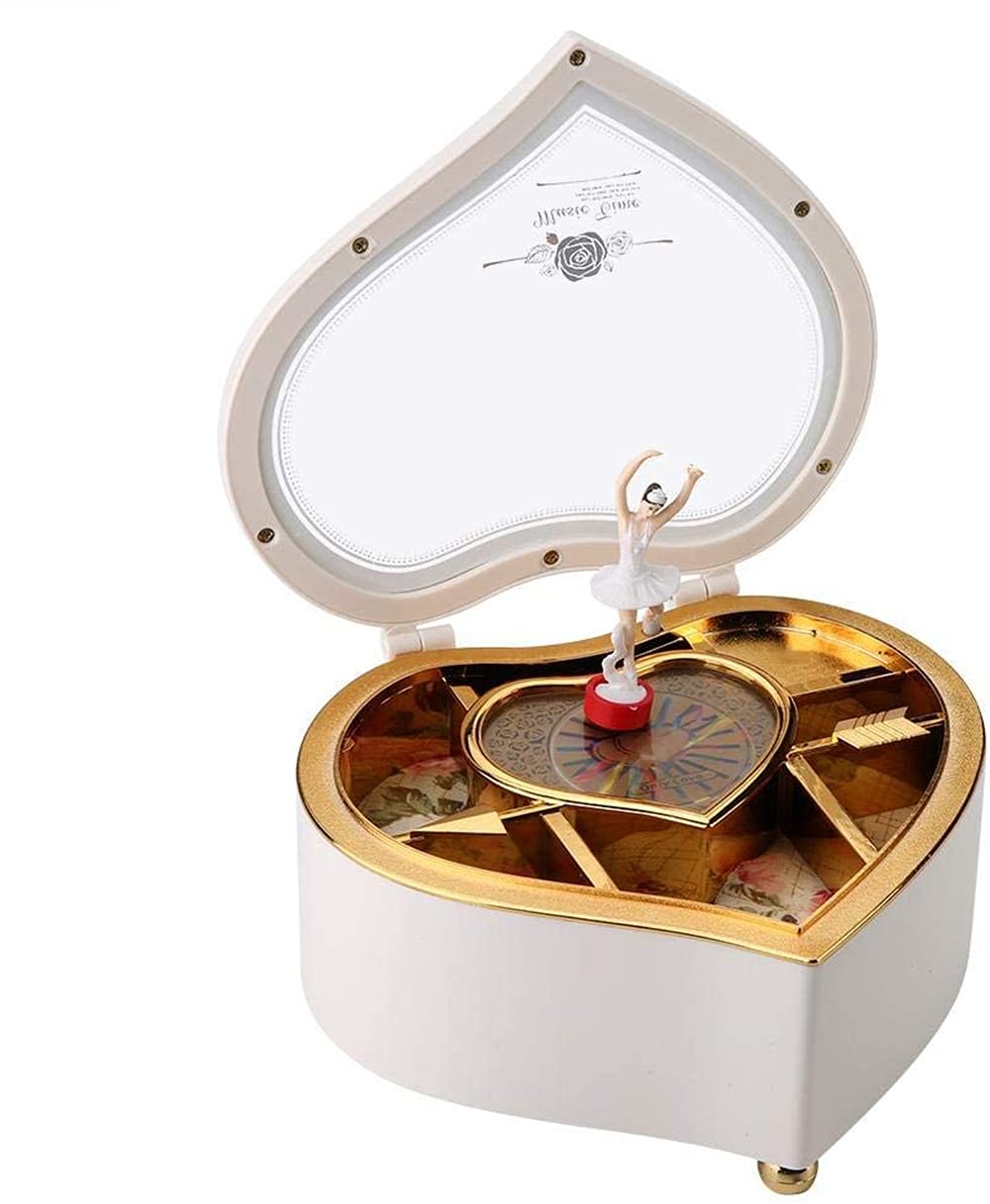 ELECDON Ballet Music Box, Rotating Ballerina Peach Heart Music Box Music Box White, Fresh and Romantic Clockwork Music Box, Creative Gift for Girls and Girlfriends, Women for Jewelry Gifts