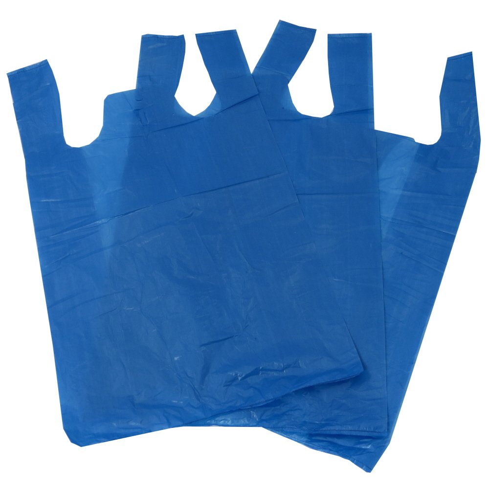 UKPS 100 Blue Plastic Polythene Vest Style Carrier Bags - Size 11 x 17 x 21 Shopping Gift Boutique Supermarket Cash N Carry Market Stall