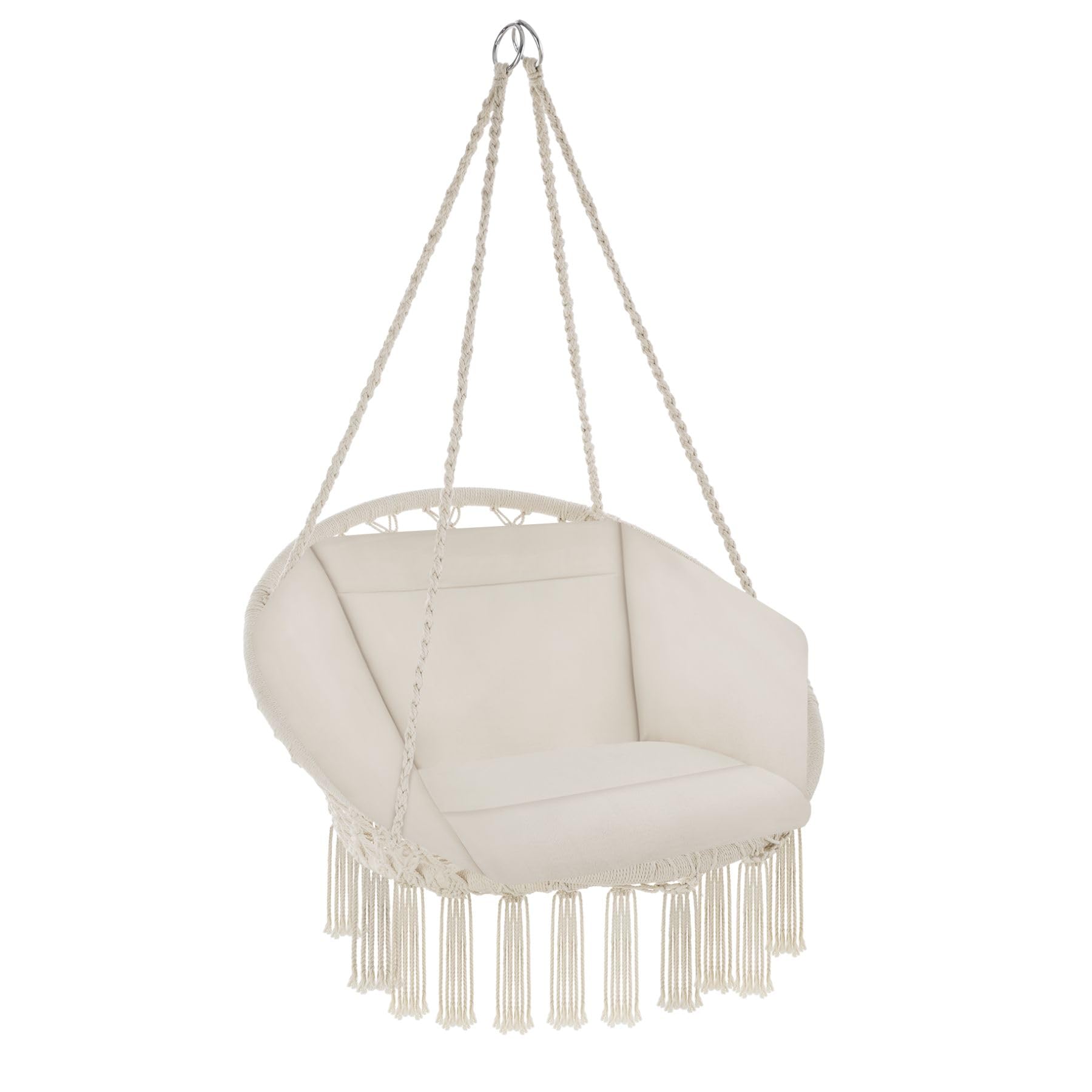 tectake® Hanging Egg Chair with Cushion, Suitable for Indoor Bedroom Decor, as a Swing Chair or Outdoor Use as Garden Furniture, Balcony Furniture, and Rattan Chair, Supports 150 kg - beige