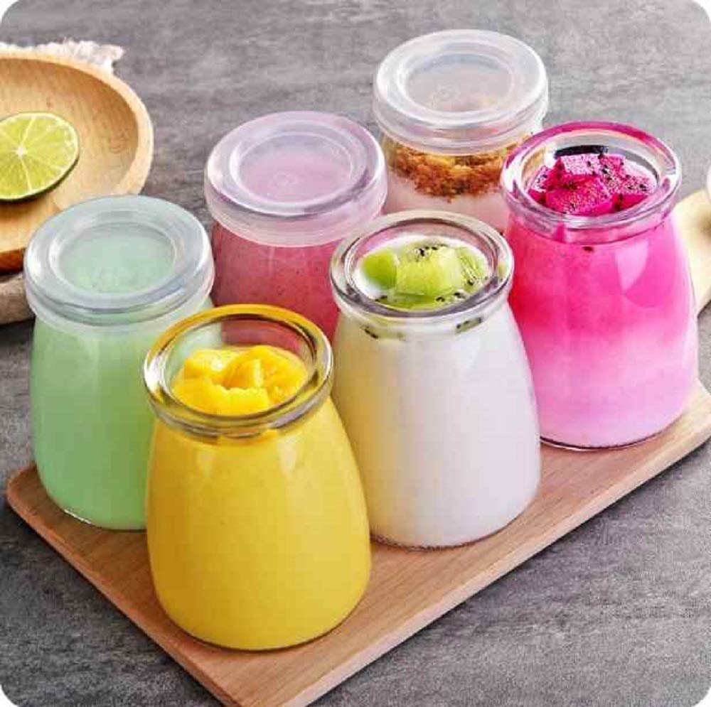 Anup Torda 100ML Yoghurt Jars Pudding Jar with Lid Glass Jars for Yogurt Maker and Milk, Parfait (150 ML pudding Jar) (6)